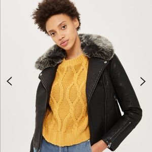 Faux Fur Collar Biker Jacket